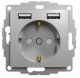 Розетка силова з заземленням + USB A+A, 2.4A, зі шторками, Алюміній, Sedna Design SDD113052